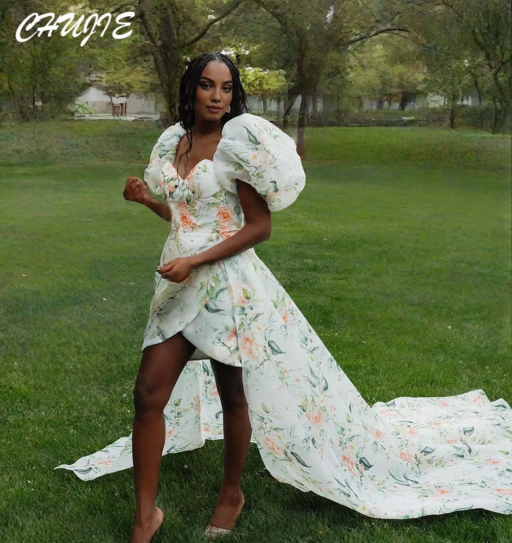 

Short Puffy Sleeve Prom Gown Sweetheart Mini Mermaid Evening Party Dresses With Train Prom Dress Customized Event Princess Dress