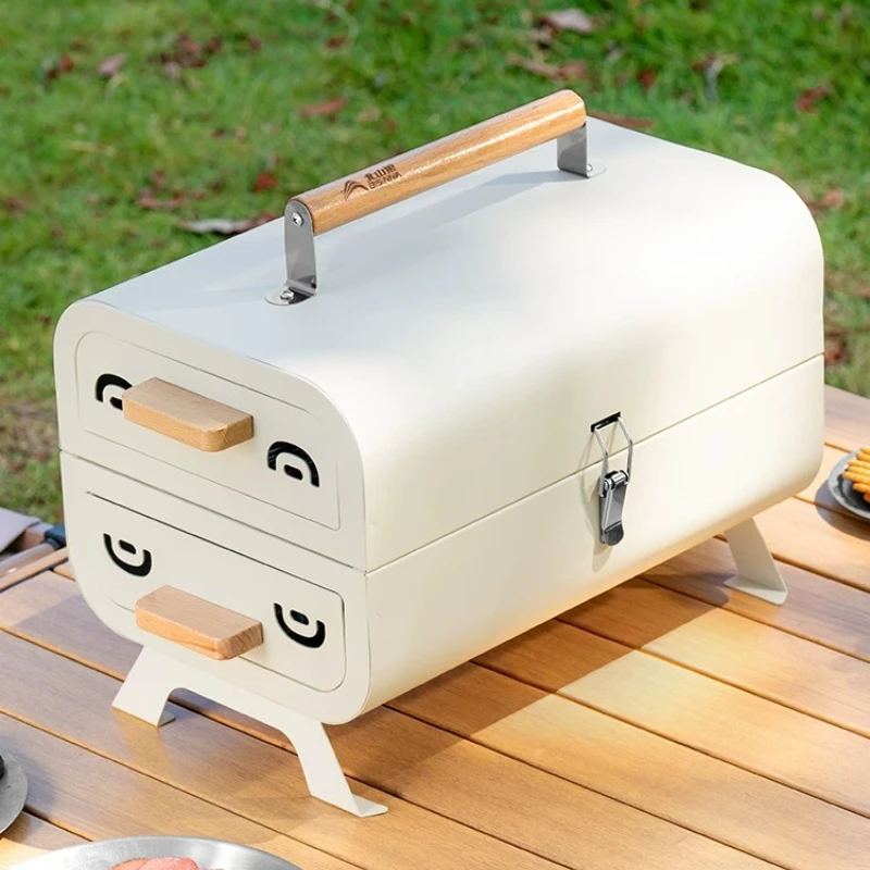 

Double Drawer Charcoal BBQ Grill, Portable Outdoor Barbecue Stove with Thickened Grate, Heavy Duty Campfire Roasting Rack