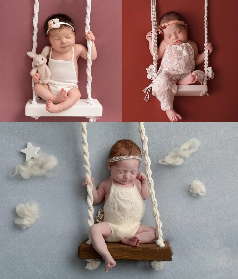 Newborn Photography Props Baby Swing Chair Wooden Furniture Infants Photo Shooting Prop Accessories Baby Photo Props Swings