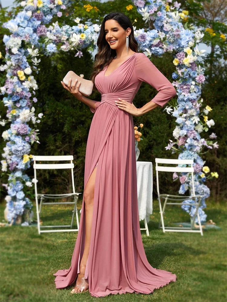 Elegant Pleated Long Bridesmaid Dresses 2025 Wedding Party Luxury Women Formal Chiffon Evening Dress Graduation Gowns