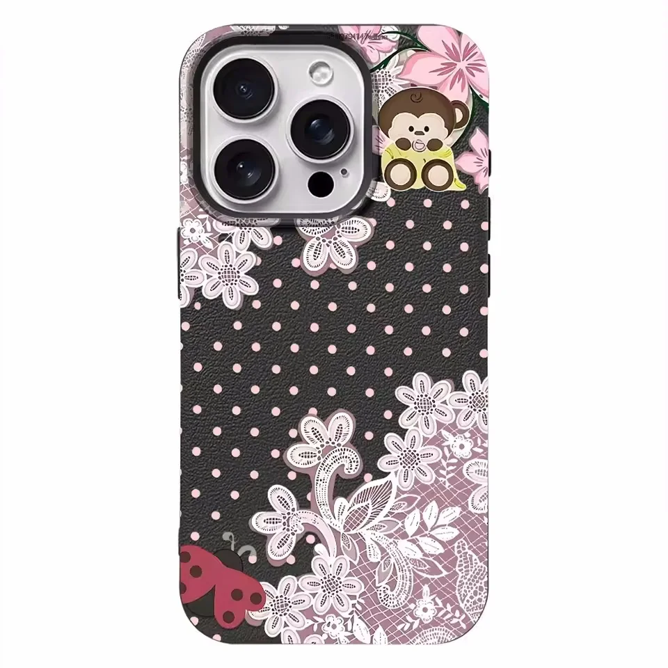 Lace Monkey Flower Print Case For Samsung A57 A37 A27 S26 S25 S24 S23Ultra A07 A15 A16 A34 A53 A54 A35 A55 A17 A26 A36 A56 A06