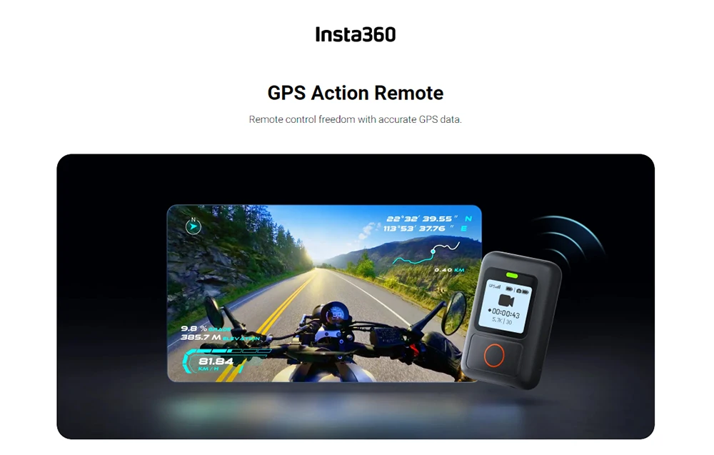 Official & Original Insta360 GPS Action Remote, Up to 5m (16.4ft) waterproof. compatiable with X4/X3/ACE/ACE PRO/GO3S/ONE RS 4K