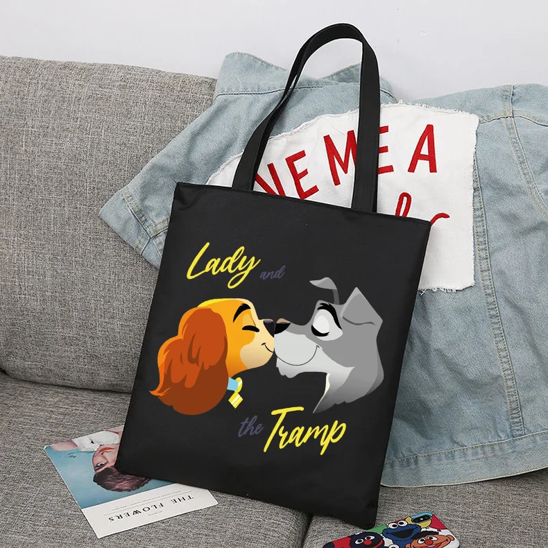 

Disney Lady and the Tramp Cartoon Large Capacity Canvas Shoulder Bag Women's Casual Tote Bag Kids Student Handbag Shopping Bag