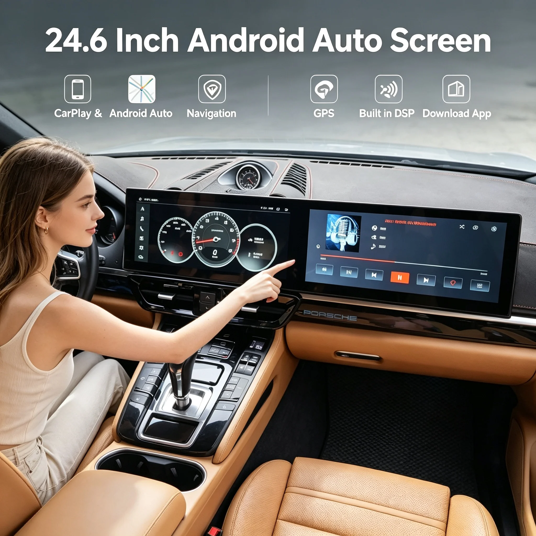 Carplay For Porsche Cayenne 2011-2017 Upgraded Interactive Dual Screen 12.3 Inch+12.3Inch Android AUTO Multimedia Video Player