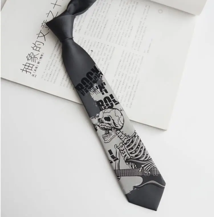 Black Classical Note Tie Rock Hip-Hop Punk Style Men