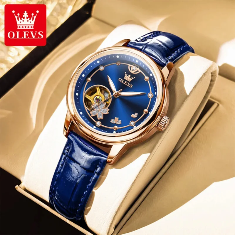 OLEVS 6732 New Womens Watch Luxury Skeleton Mechanical Watches Waterproof Luminous Watches Women Set Bracelet