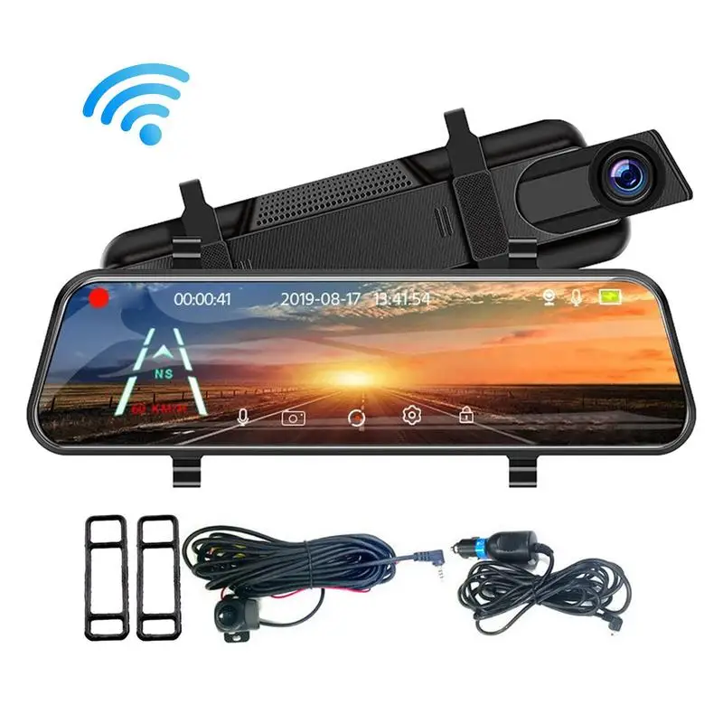 

1080p 10 Inch Wide Angle Motion Detection Loop Recording Night Vision Mirror Camera For Car Touch Screen Video Recorder Rearview