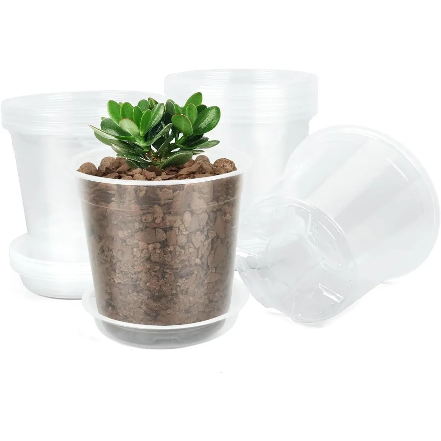 

20 Pack 4 Inch Clear Nursery PotsPlastic Transparent Plant Pot with Drainage Holes and Saucers Plant Pot Seed Starter Pots for