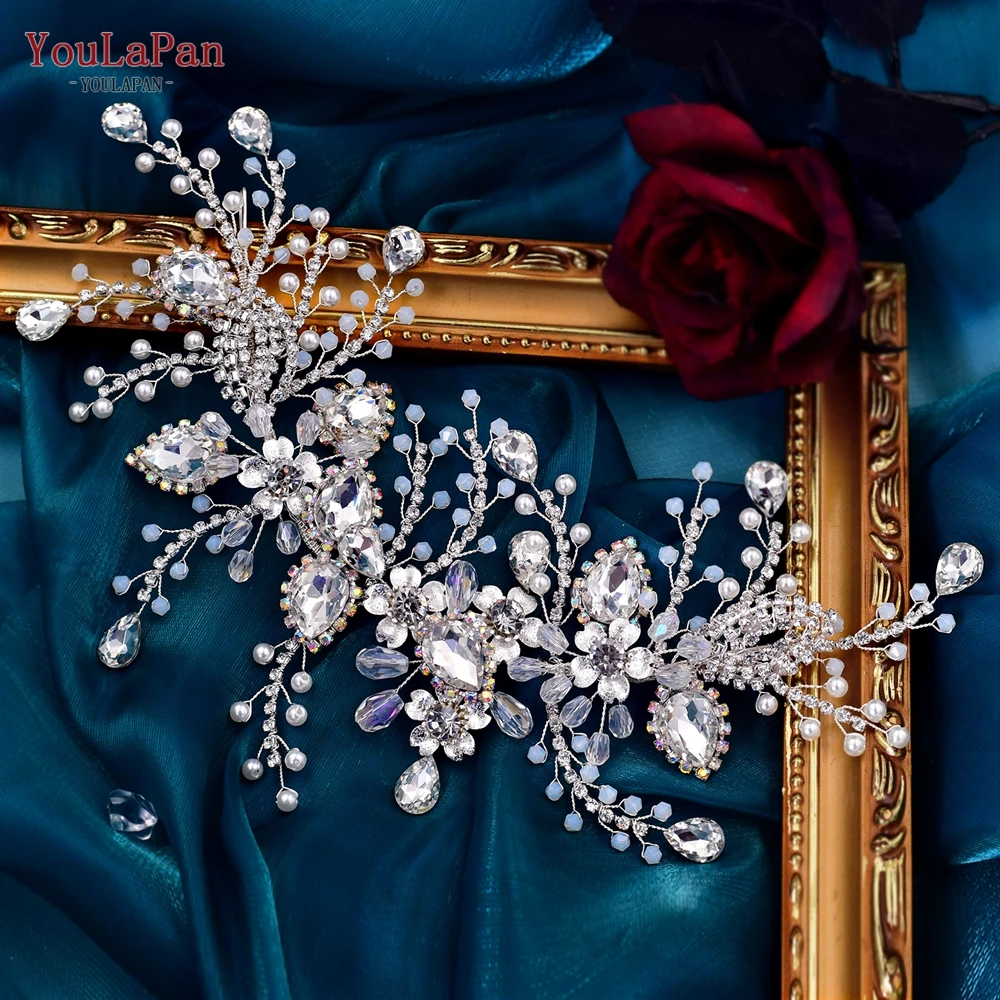 YouLaPan HP453 Golden Bridal Headband เจ้าสาวหน้าผาก Crown อุปกรณ์เสริมผม Rhinestone Headpiece Party Headwear