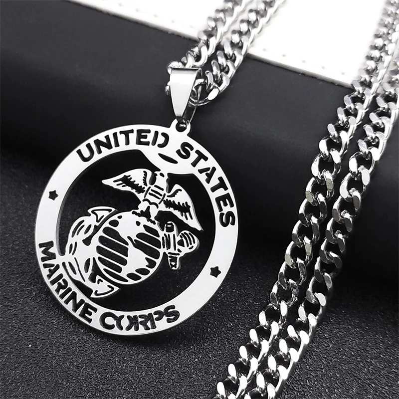 United States Marine Corps Medal Necklace Hollow Stainless Steel US Army Signet Pendant Necklaces Jewelry collier homme N6183S03