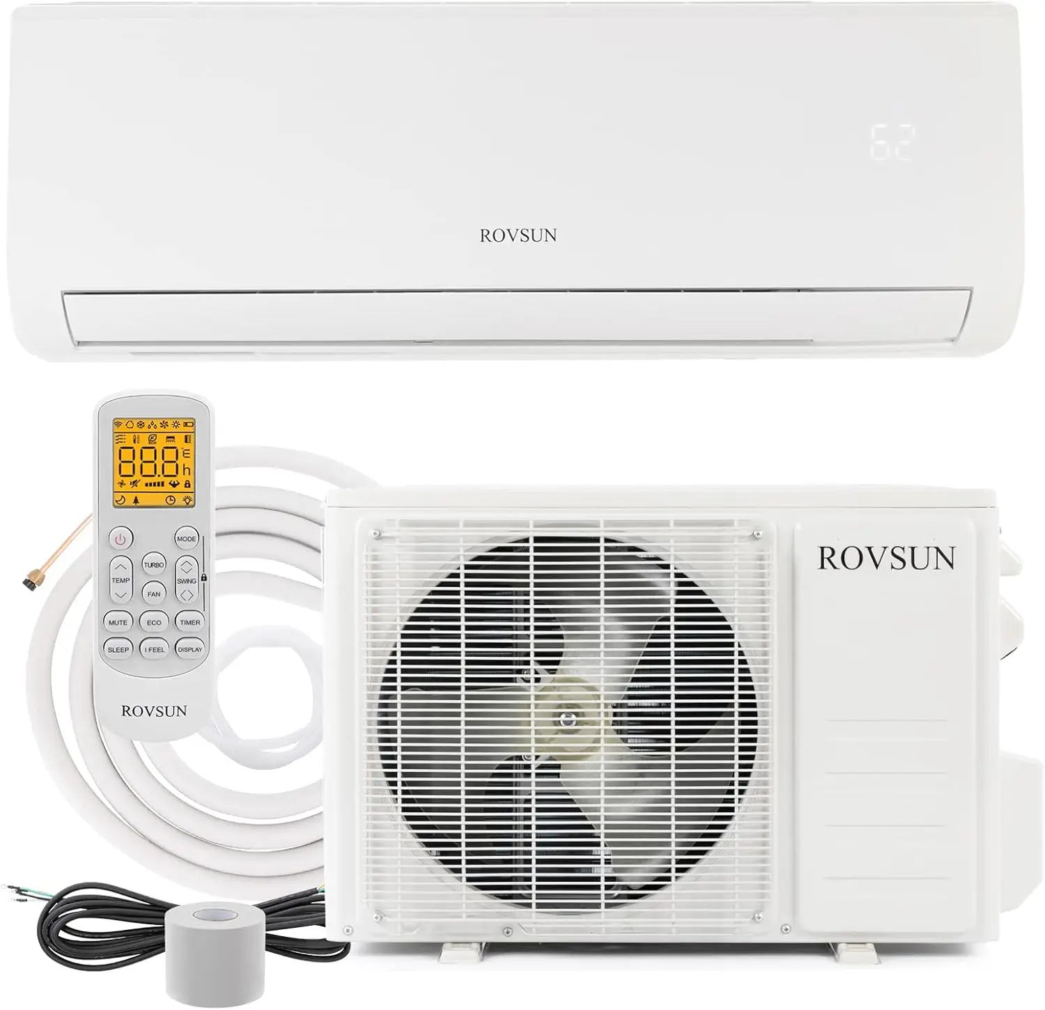 Condicionador De Ar Condicionado De Sistema Dividido De Economia De Energia Ductless, Condensador Pré-Carregado, Bomba De Calor, Controle Remoto e Kit De Instalação