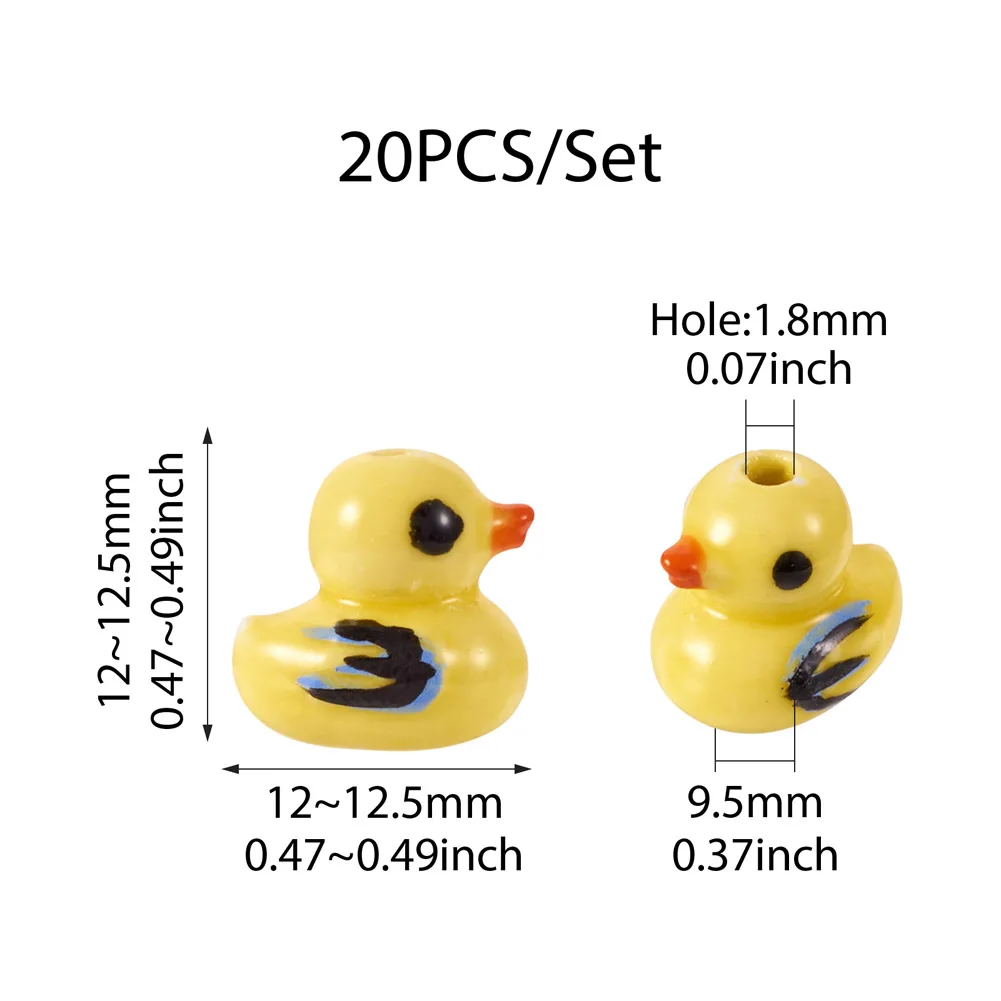 20Pcs Yellow Duck Printed Porcelain Beads Handmade Spacer Loose Ceramic Beads for DIY Jewelry Making Accessories