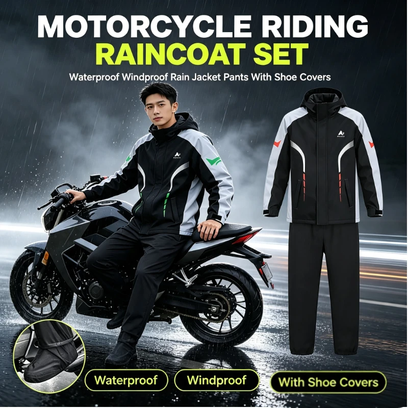Motorcycle Rain Suit - Motorregenpak Regenbroek Set Gedeelde Locomotief Regenjas
