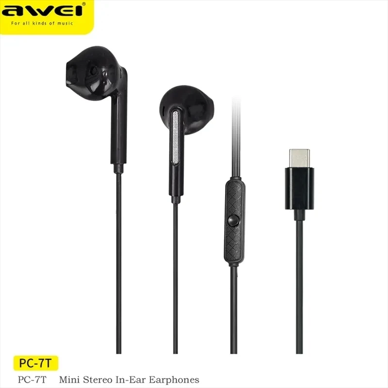 Awei PC-7T/PC-7 Wire-controlled Headset With Microphone Hands-free Calling Ergonomic Headphone Type-C Earphone For Smartphones