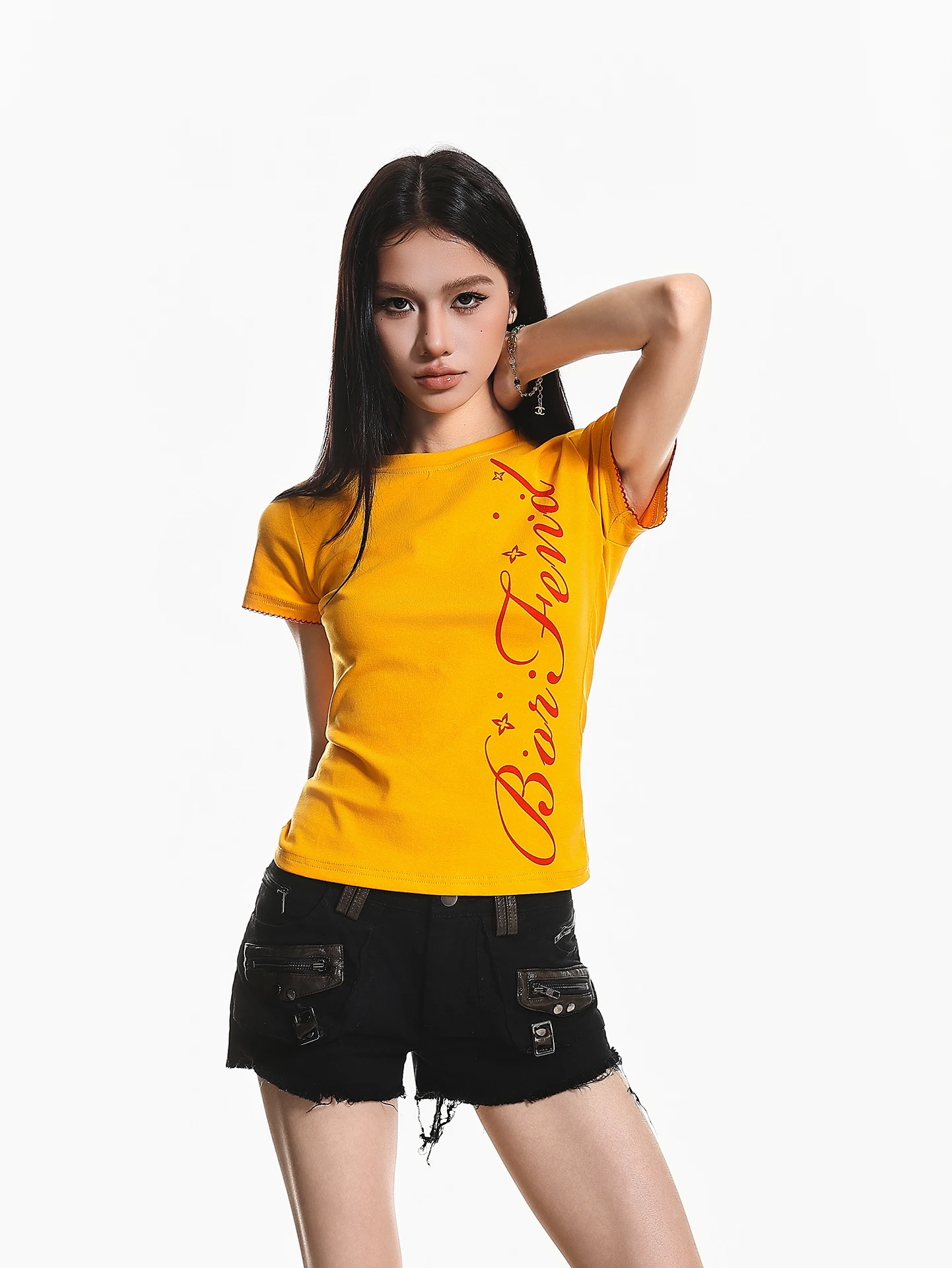 

Женская летняя футболка Slim Fit с круглым вырезом и коротким рукавом, с принтом, повседневная, дышащая, удобная, для молодежи, в стиле Hot Girl