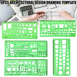 6 Pcs Architect Multi Purpose Drawing Template Painting Measuring Template for Building Formwork Drawings Templates