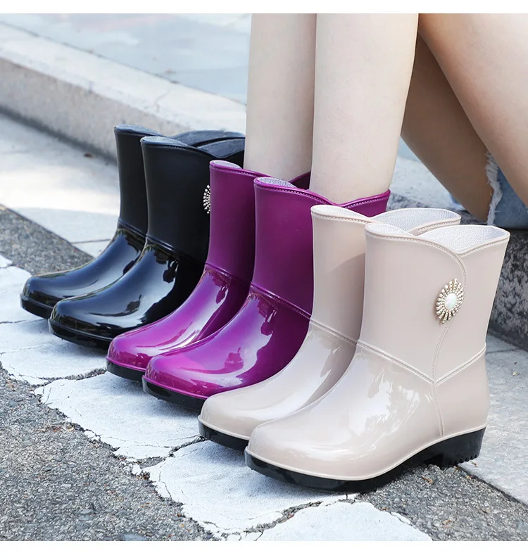 

Women's Mid-Calf Fce Lined Rain Boots Faionable Slip-Resistant Kitchen Work oes Breathable Water oes Soft Bot Rub 2026