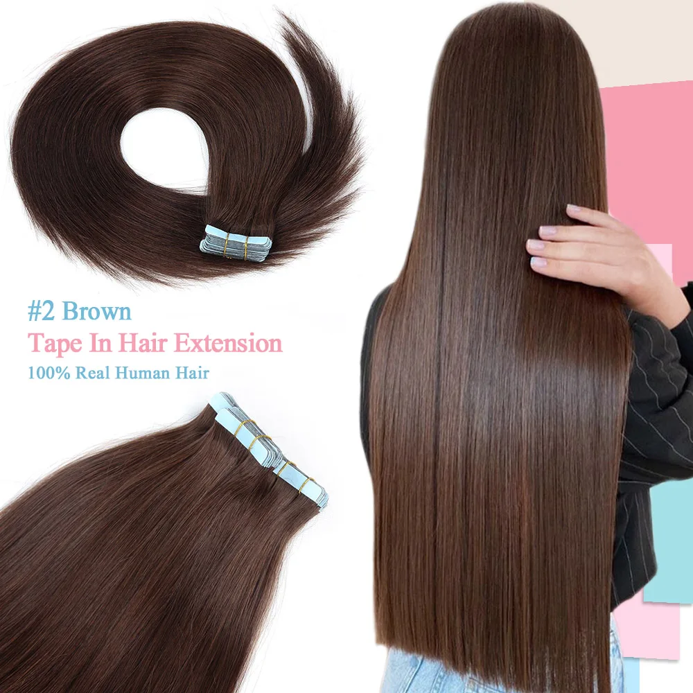 Straight Tape in Hair Extensions Human Hair PU Skin Weft Human Hair Invisible Tape Hair Seamless Tape in Hair Extension 20/40pcs