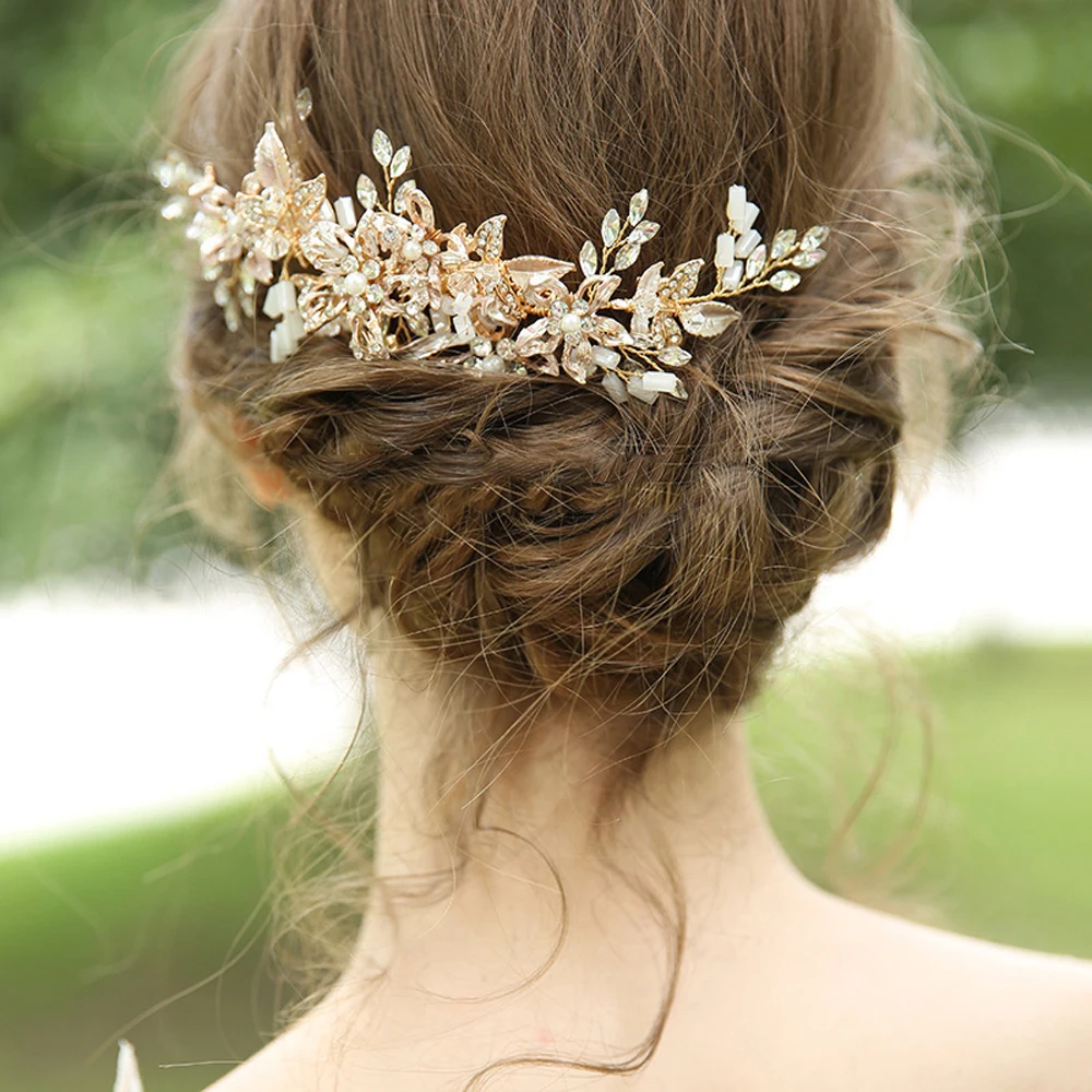 Peineta de flor con perlas de cristal de Color oro rosa, tocados para invitados de novia, Tiaras, accesorios de boda, joyería para el cabello de lujo