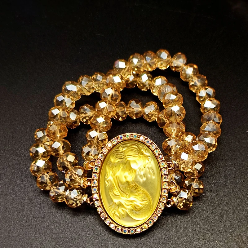 Vintage Mermaid Cameo Cat's Eye Stone Bracelet Temperament Women's Jewelry Bracelet Anniversary Gift