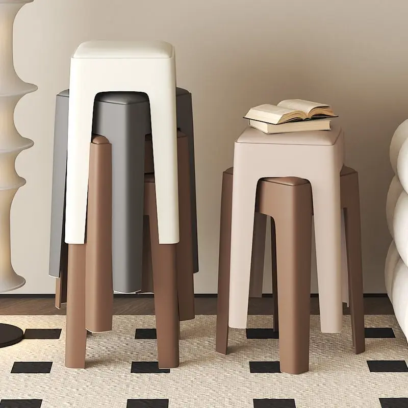 

Minimalist Design Makeup Stool Plastic Household Sturdy And Durable Dining Stool Soft Bag Simple Storage Dining Table Stool