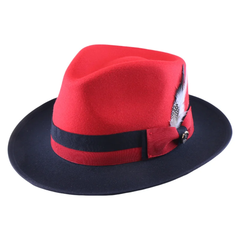 Feather Felt Hat British Hot-selling Woolen Top Hat Gentleman's Hat Versatile Retro Fashion Autumn And Winter Jazz Hat