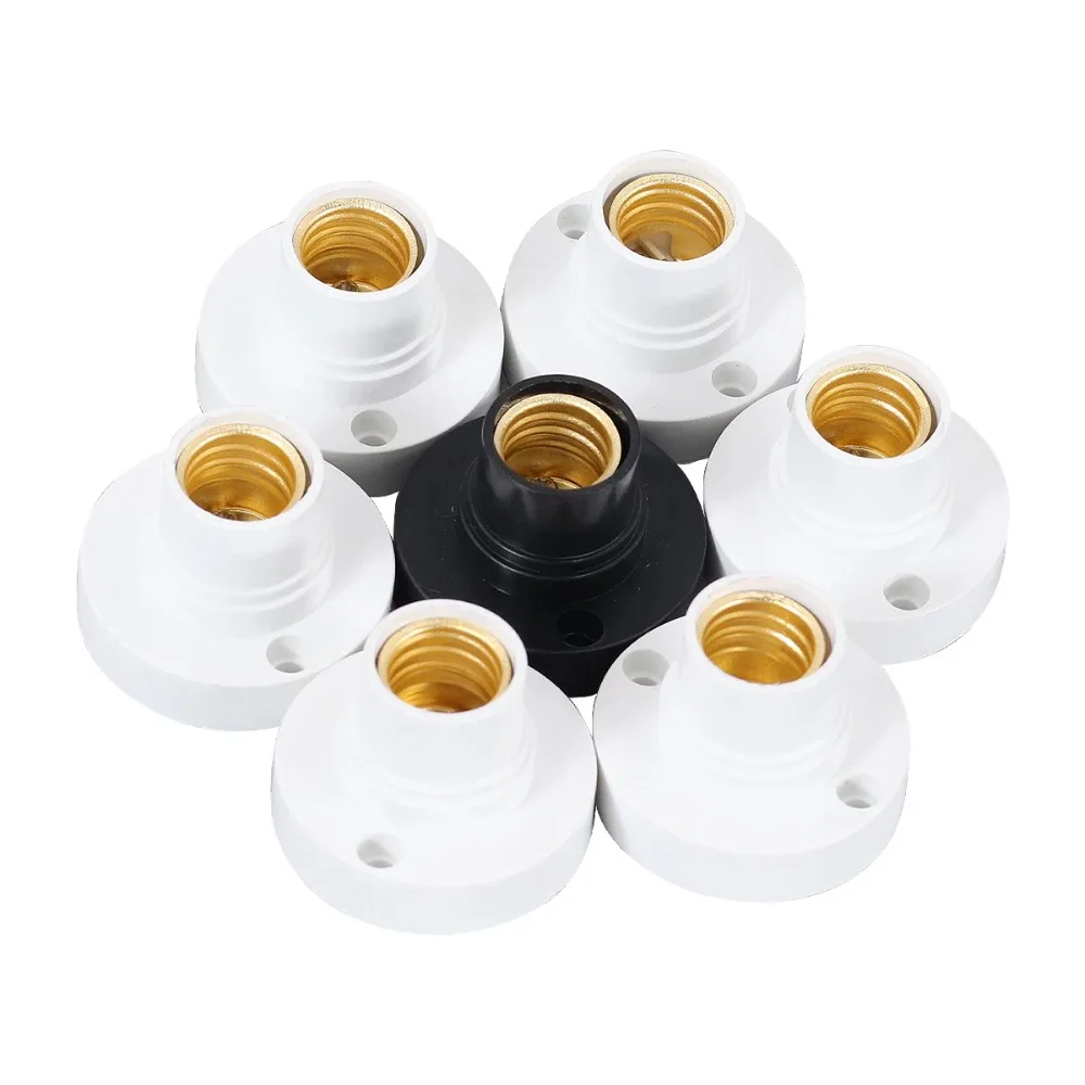 10PCS 220V E27 Screw Lamp Round Light Bulb Socket Holder Adapter Base Cap Socket White Bulb Fixing Base Small Screw