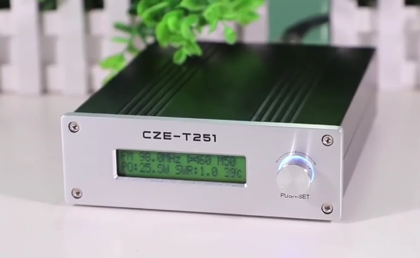 12V CZE-T251 FM Transmitter, 0-25W 87-108MHz PLL Stereo Broadcast Radio Station with Wireless Transmission