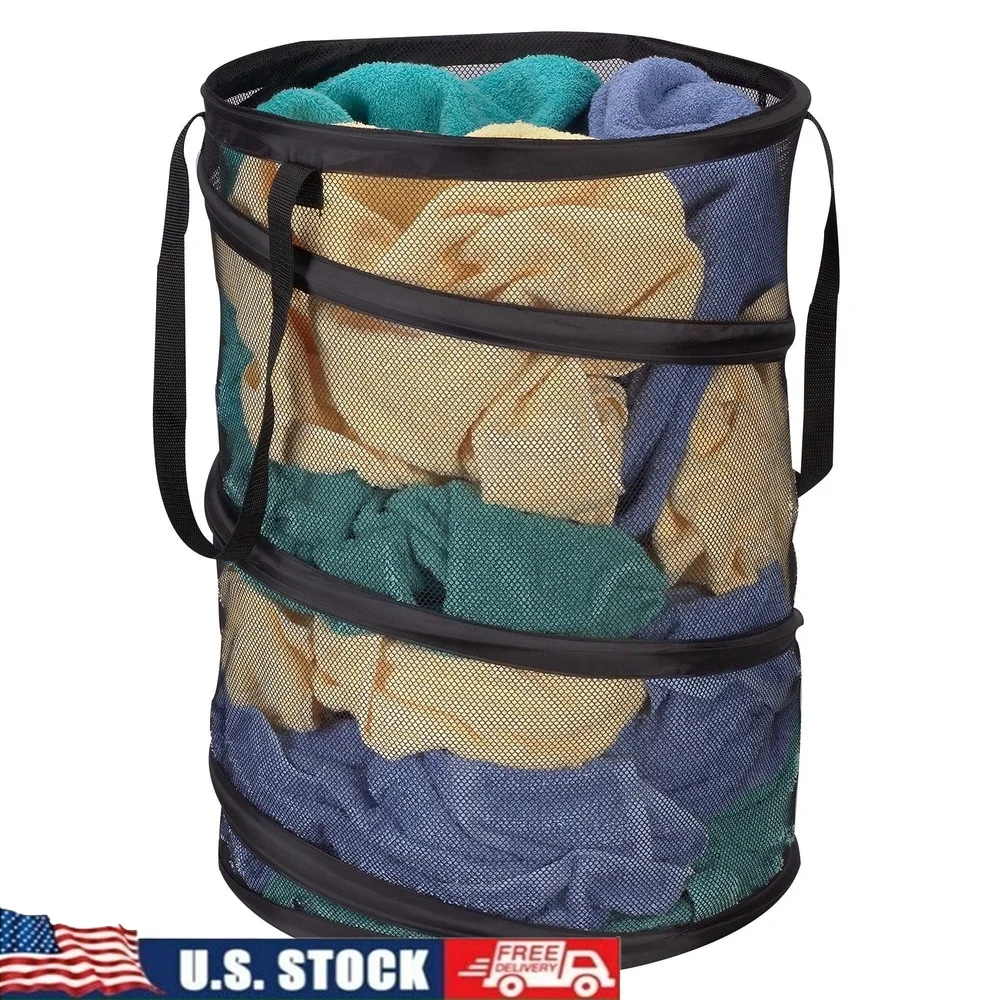 

Pop Up Mesh Laundry Hamper Lightweight Collapsible Storage Basket Durable Breathable Design Ideal Dorm Apartment Easy Carry