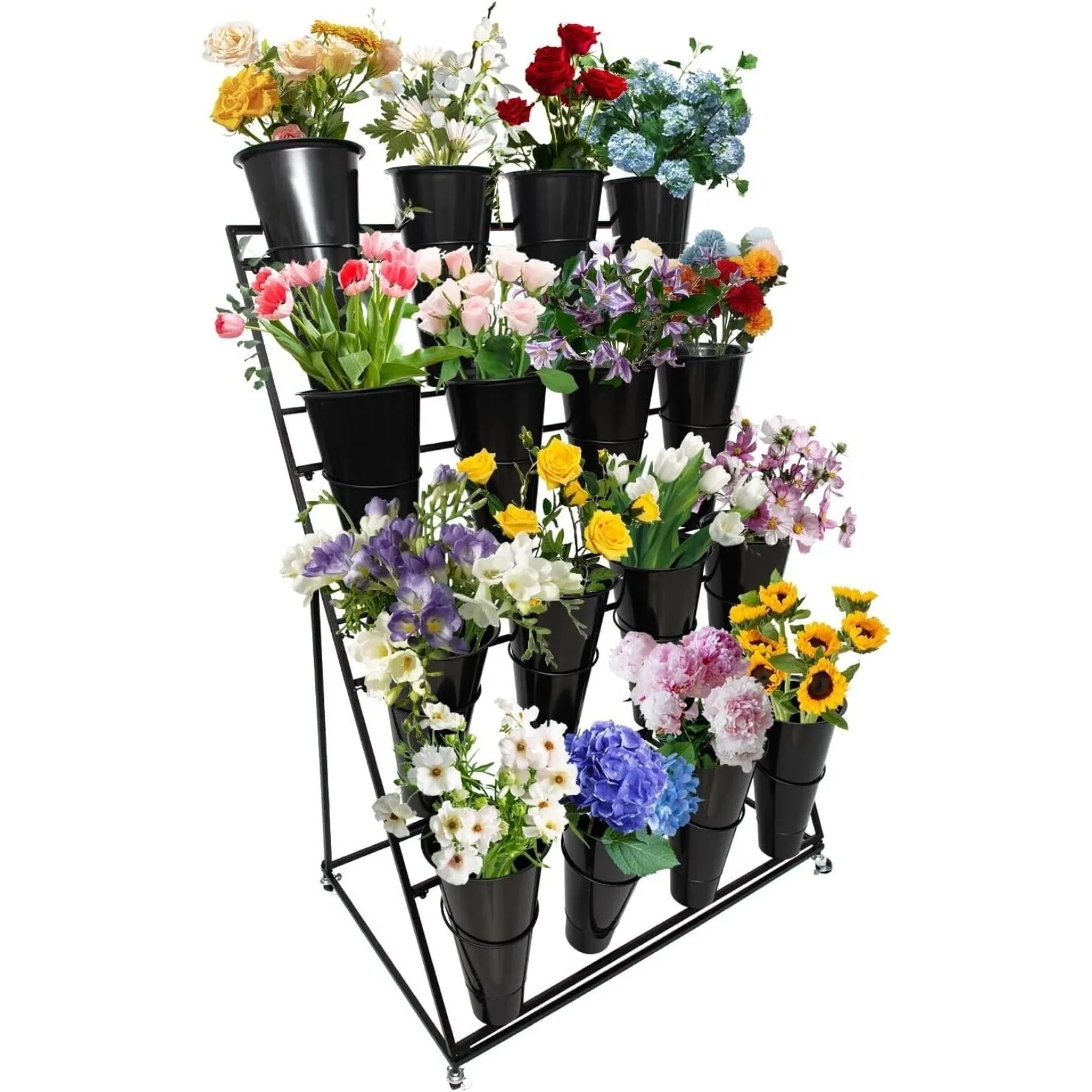 Flower Display Stand with 16pcs Plastic Buckets for Fresh Flowers 4 Layers Cart United States