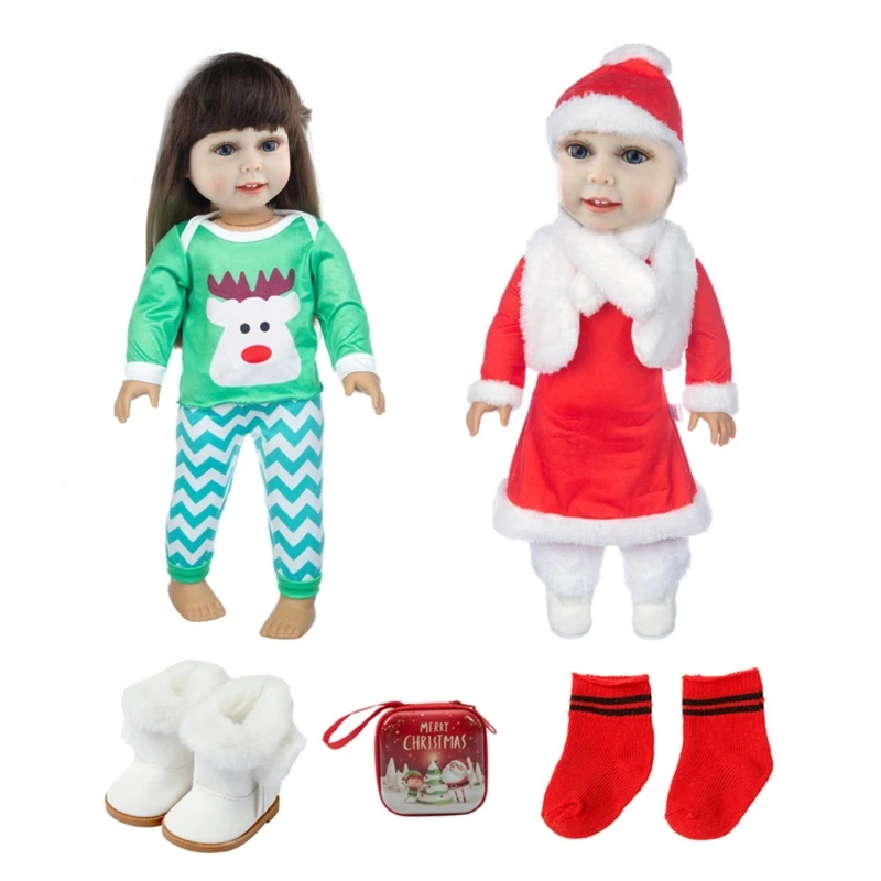 18’’ Girl Dolls Festive Clothes & Accessories Set 45cm Ball Joints Christmas Outfit with SnowBoots Kids Favor Gift