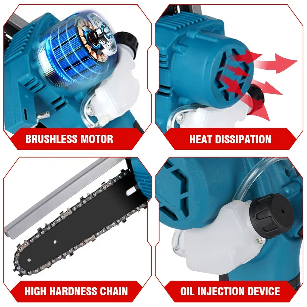 Onovan – scie à chaîne électrique 3000W 18V 6 pouces, avec batterie 1/2, outil de travail du bois Rechargeable par pulvérisation d\'huile pour