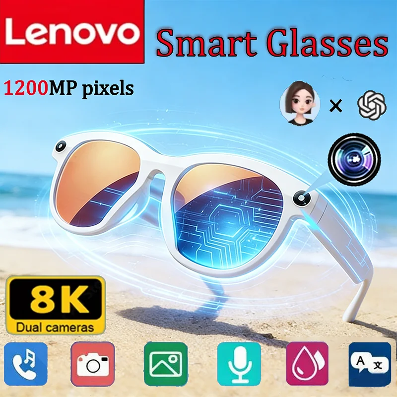 レノボ新型8k-1200mp-aiスマートグラス-hdカラーチェンジ機能付き-chat-gpt翻訳カメラ-bluetooth通話-音声アシスタント-音楽制御