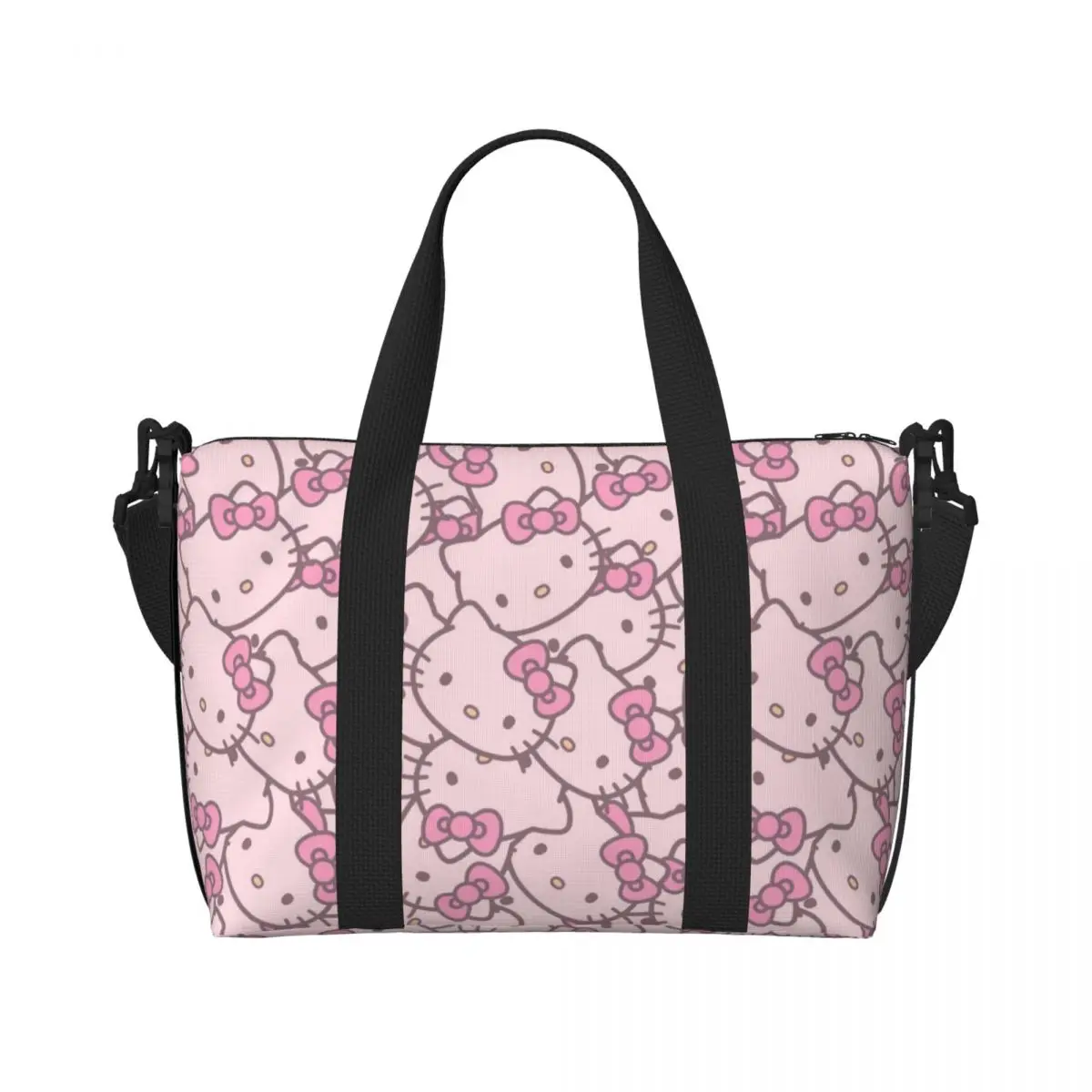 

Custom Hello Kitty Pink Beach Tote Bag for Women Classical Printing Large Compartment Gym Beach Travel Bags