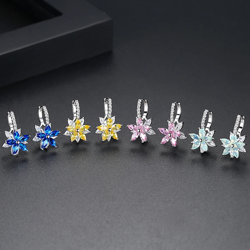 LUOTEEMI Charms Cubic Zircon Luxury Rainbow CZ Stones Flower Stud Earrings for Kids Korean Fashion New Trend Jewelry Girl Gift