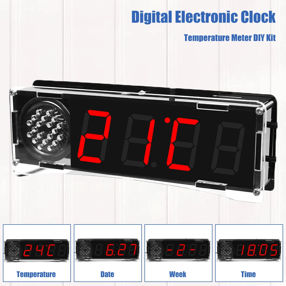 4 Bit Digital Electronic Clock DIY Kit Temperature Meter Alarm Clock LED Display Auto Brightness Adjustment DC 5V Hand Soldering