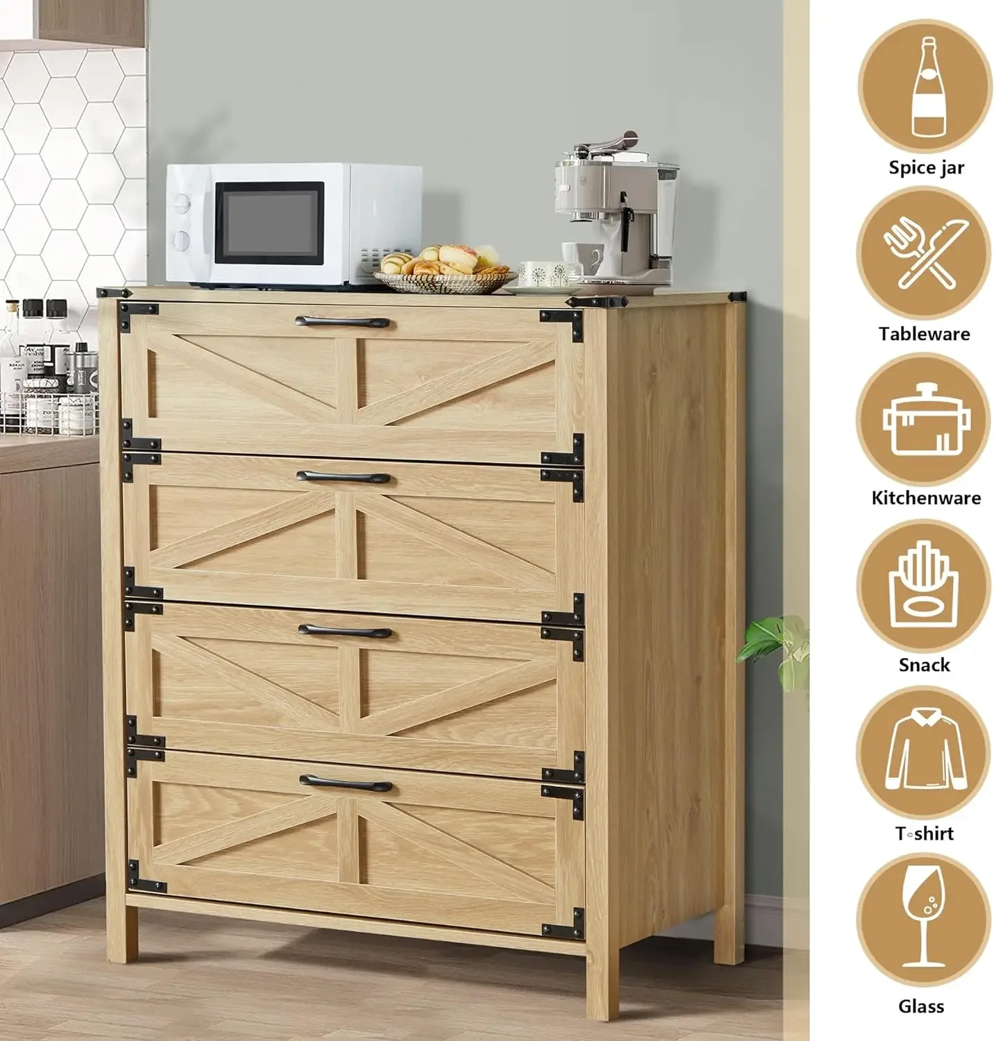 Moderne 4/6/8 Lade Dressoir Voor Slaapkamer, Accent Houten Opslag Ladekast Voor Woonkamer, Hal, Ingang-Natuurlijk/Wit