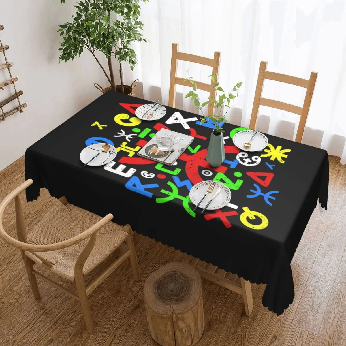 Customized Tifinagh Alphabet Amazigh Rectangular Tablecloth Oilproof Table Cloth Z Imazighen World Table Cover