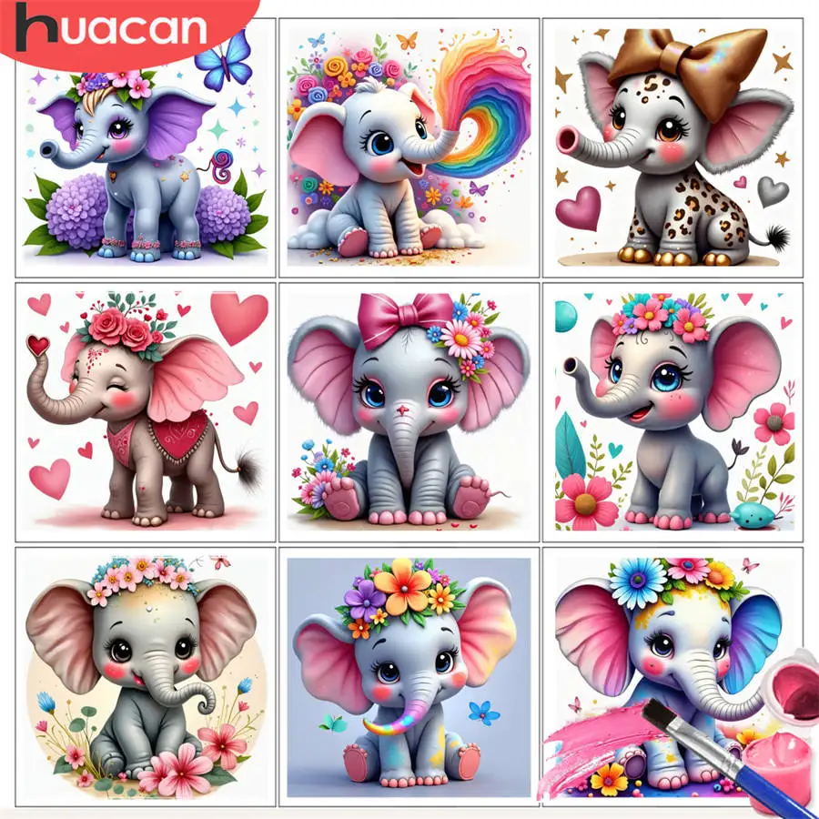 

HUACAN наборы для рисования по номерам милые фэнтезийные элементы слона и бабочки DIY картина маслом рисунок животных художественное ремесло ручная роспись