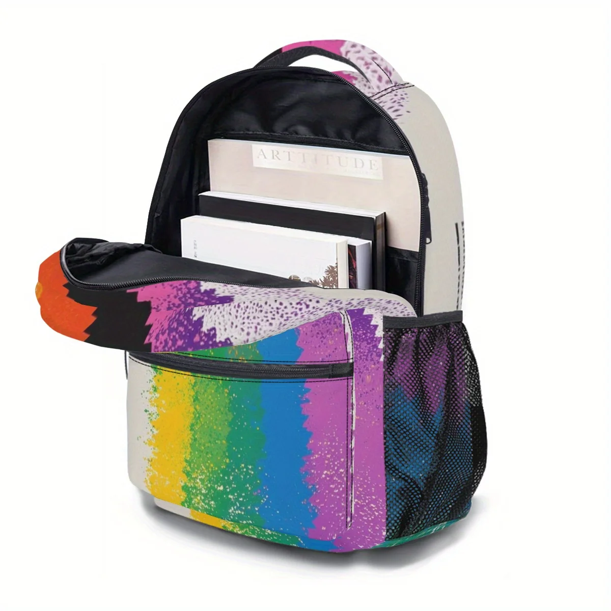 Rainbow Backpack - Lightweight School Travel Backpack with Tablet Pocket, Adjustable Shoulder Straps, Zipper Closure - view 4