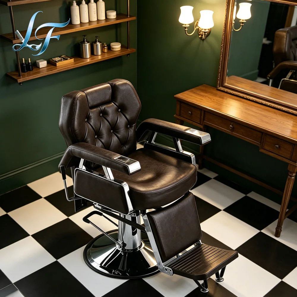 Hydraulic Large Pump PU Leather Black Barber Chair For Men Professional Hair Salon Cross Border Business Salon Furniture Supply