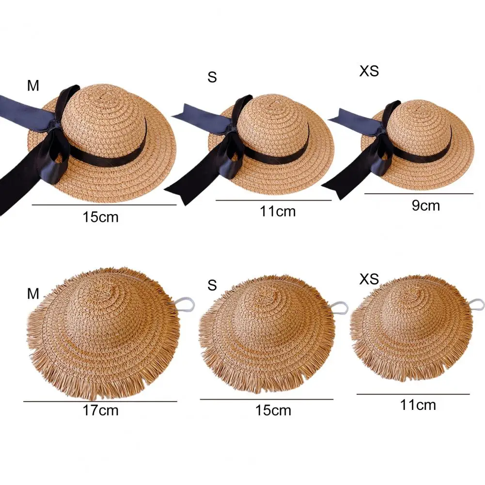 Pet Straw Hat Dress Up Adorable Fashion Pet Cat Dog Bowknot Sun Hat Elastic Adjustable Strap Cat Hat Pet Supplies