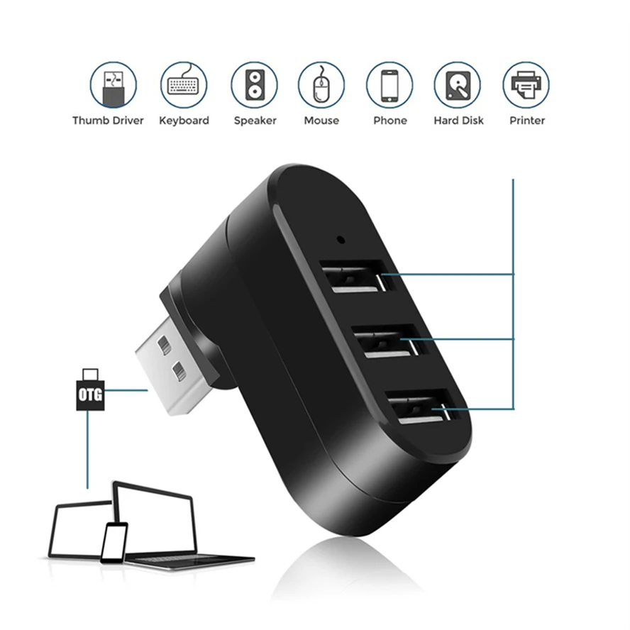 GRWIBEOU 3Port Multi 2.0 USB HUB Mini USB Hub High Speed Rotate Splitter Adapter For Laptop Notebook For PC Computer Accessories