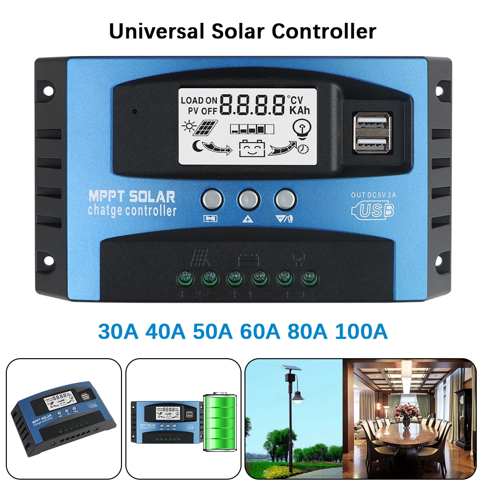 Accessory MPPT 12V 24V Universal Solar Controller Home Accessories PV Regulator Colorful Screen 30A 40A 50A 60A 80A 100A