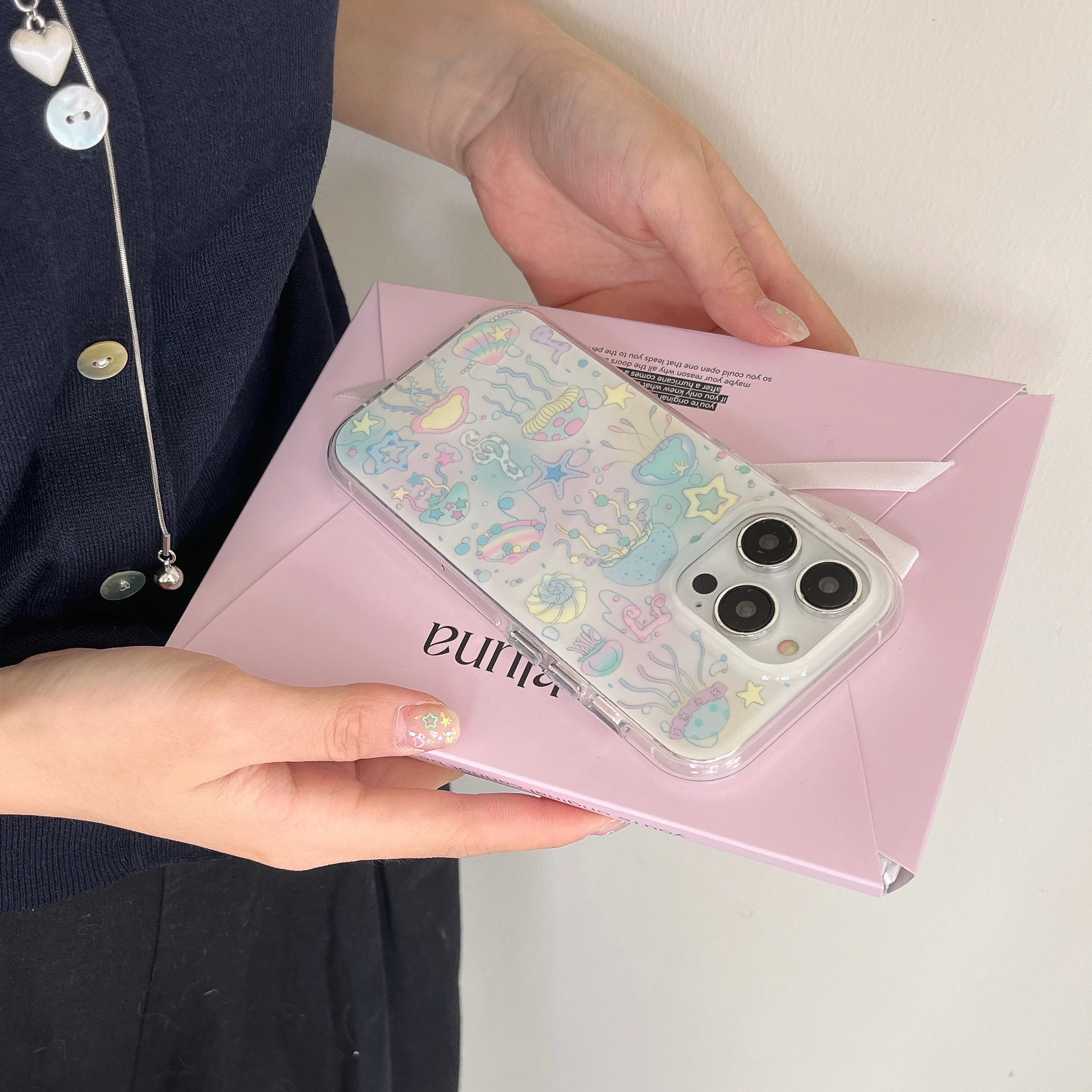 Funda de teléfono con patrón de medusas de doble capa para iPhone16 16Pro 16ProMax 15 15Pro 15ProMax 14 14Pro 14ProMax 13 13Pro 13ProMax