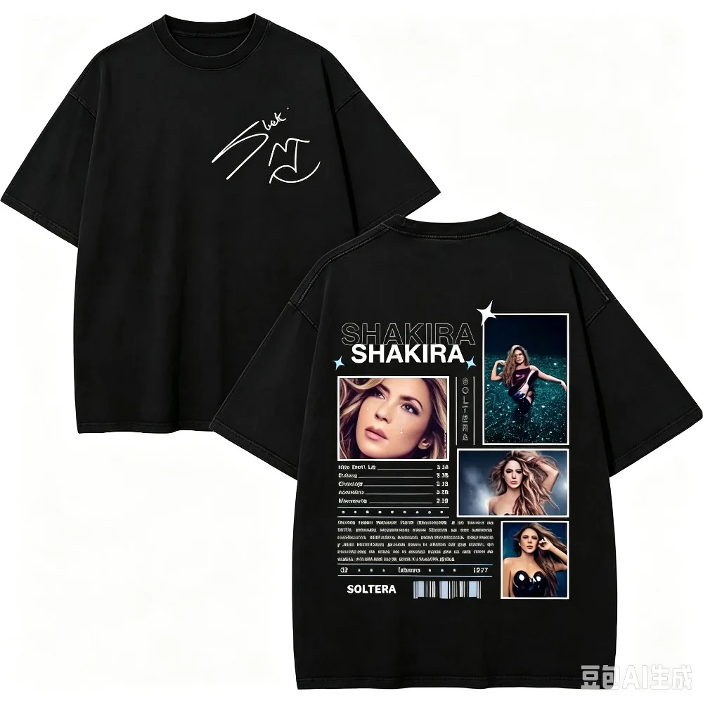Shakira World Tour Style Graphic Printed T‑shirt Summer Round Neck Pure Cotton Loose Casual Black Short Sleeve Street Tee Unisex