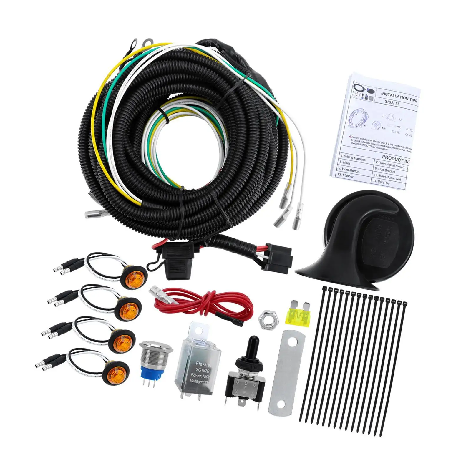 

High Performance UTV Turn Signal Kit Color Coded Wiring Amber LED Light Set with Horns for Offroad ATV