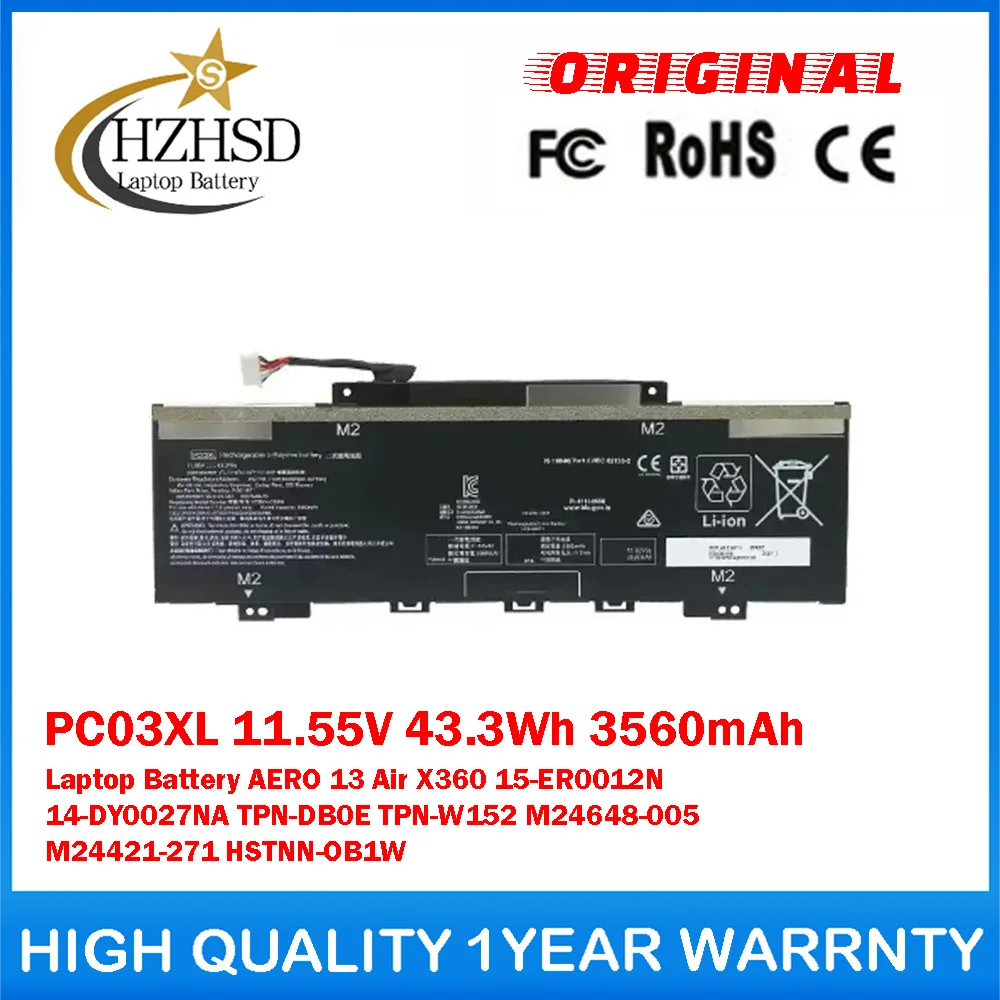 PC03XL 11.55V 43.3Wh Genuine Original Laptop Battery For HP Pavilion AERO 13 Air X360 15-ER0012N 14-DY0027NA TPN-DB0E TPN-W152
