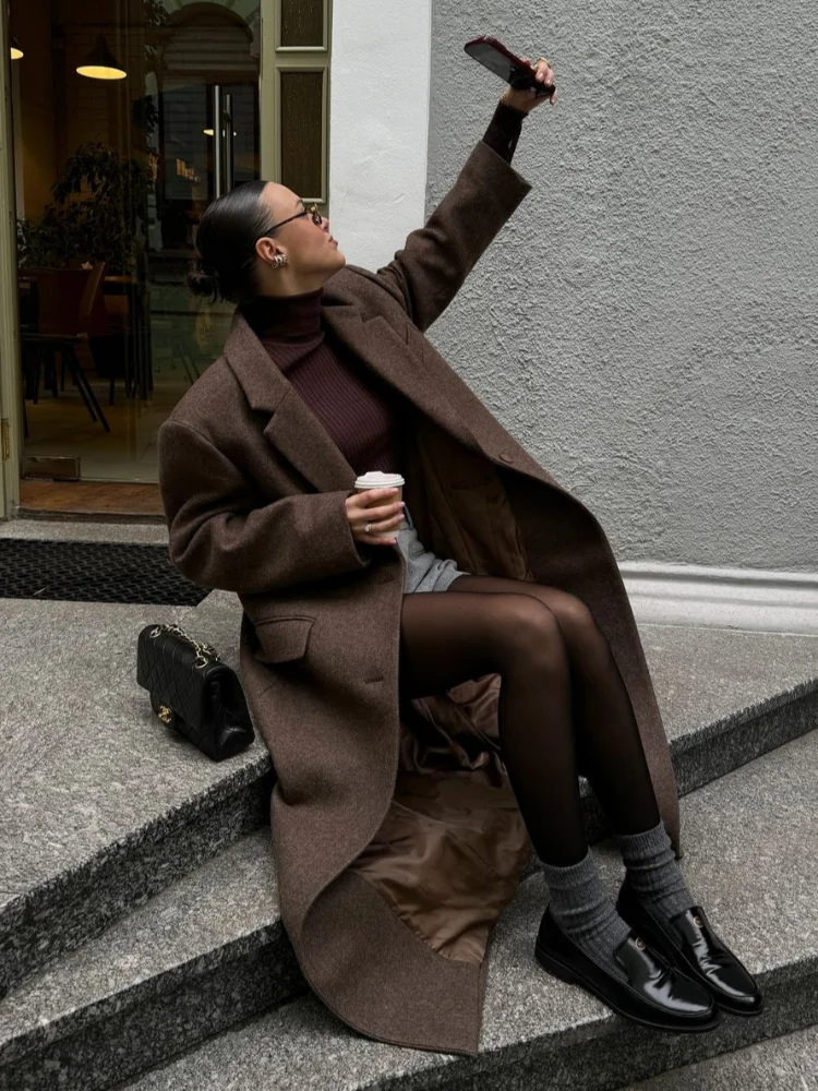 Abrigo de lana Lisa con hombreras para mujer, abrigo elegante de manga larga con solapa y una hilera de botones, prendas de vestir para ir al trabajo para otoño 2025