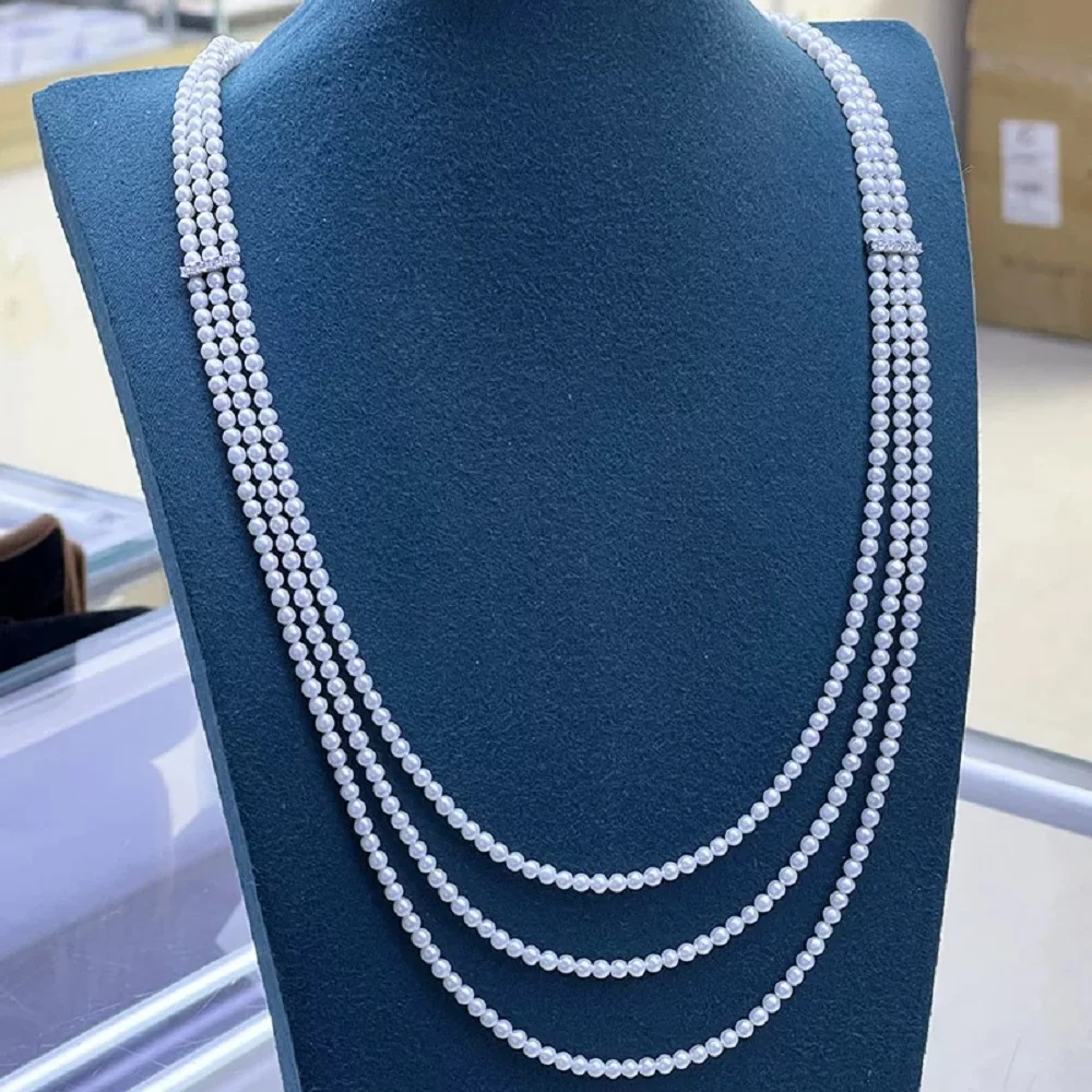 Exquisite Pearl AAAA3-4mm Natural Pearl Multi Loop Long Fashion Versatile Necklace 60-65-70cm